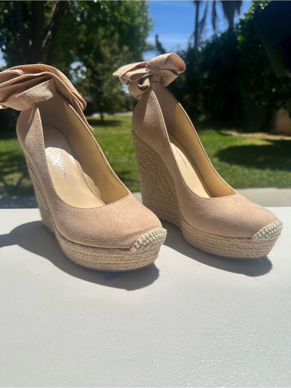 Jessica Simpson Woman’s Zexie Espadrille Wrap Heels (Almond) - Picture 2 of 5